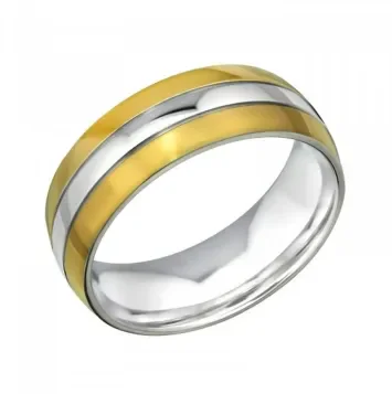 Bague pour homme en acier inoxydable avec finition dorée polie brillante et anneau lisse.
