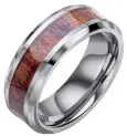 Bague en tungstène avec incrustation en bois brun pour homme