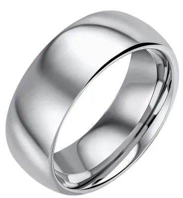 Bague pour homme en tungstène massif avec finition polie miroir lisse et bords arrondis.
