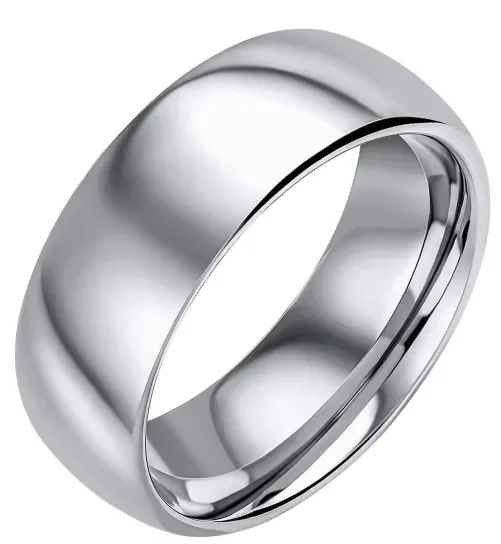 Bague pour homme en tungstène massif avec finition polie miroir lisse et bords arrondis.