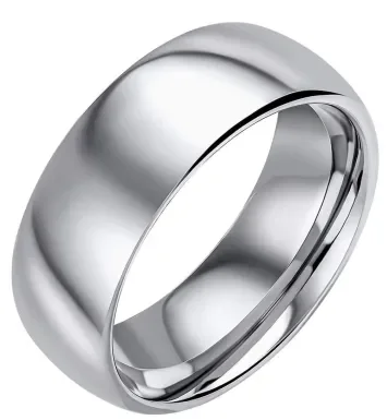 Bague pour homme en tungstène massif avec finition polie miroir lisse et bords arrondis.