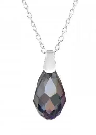 Collier pour femme en argent massif 925 avec pendentif en cristal noir facetté en forme de goutte.