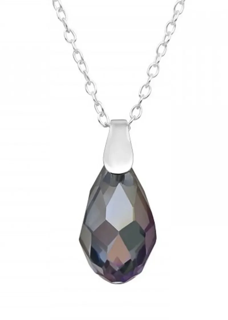 Collier goutte cristal noir en argent 925 pour femme