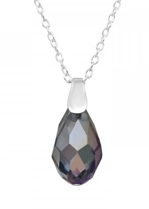 Collier pour femme en argent massif 925 avec pendentif en cristal noir facetté en forme de goutte.