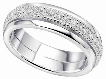 Bague pour femme en argent massif 925 avec anneau central tournant serti de pierres de zirconium brillantes.