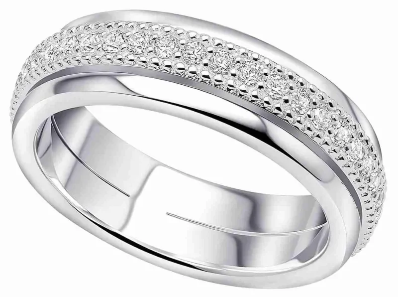 Bague tournante au design zirconiums en argent massif 925 femme anneau anti-stress étincelant