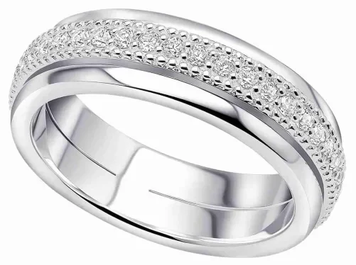 Bague pour femme en argent massif 925 avec anneau central tournant serti de pierres de zirconium brillantes.