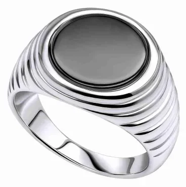 Bague chevalière unisexe en argent massif 925 avec plateau rectangulaire serti d'une pierre d'onyx noir lisse.
