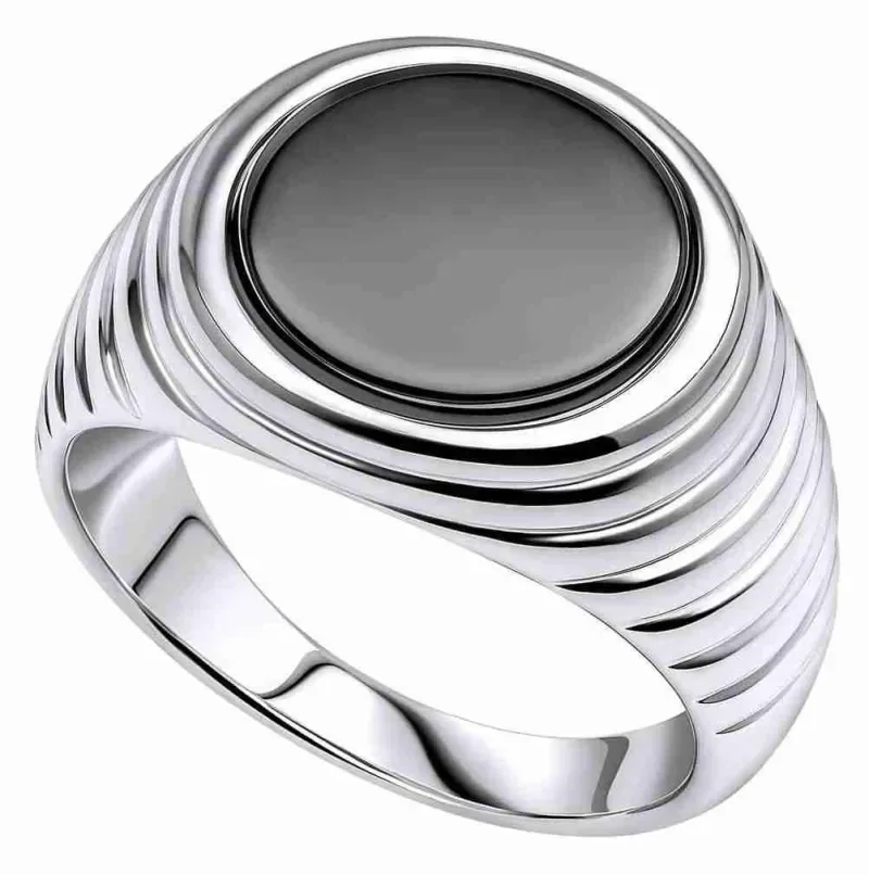 Bague chevaliére onyx noir en argent 925  unisex