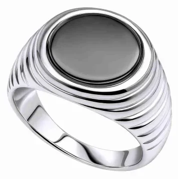 Bague chevalière unisexe en argent massif 925 avec plateau rectangulaire serti d'une pierre d'onyx noir lisse.