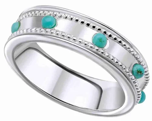 Bague pour femme en argent massif 925 avec anneau tournant anti-stress serti d'une pierre de turquoise bleue.