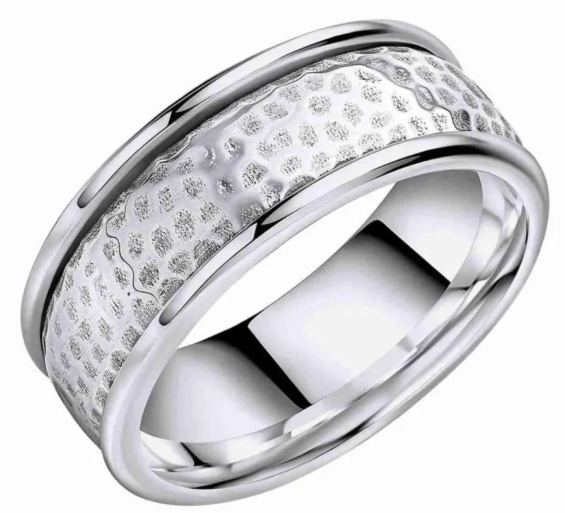 Bague tournante au design brossé martelé en argent massif 925 unisex