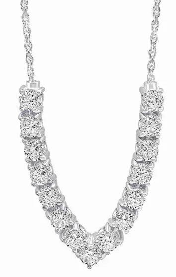Collier pour femme en argent massif 925 avec pendentif en forme de chevron V serti de pierres de zirconium brillantes.