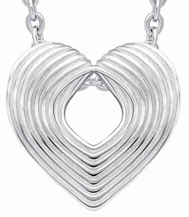 Collier pour femme en argent massif 925 avec pendentif en forme de cœur poli brillant style romantique.