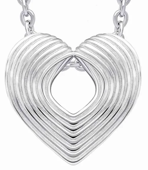 Collier pour femme en argent massif 925 avec pendentif en forme de cœur poli brillant style romantique.