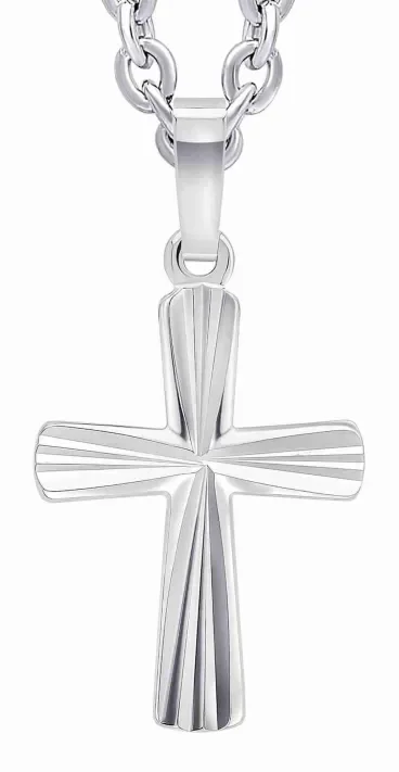 Pendentif croix pour femme en argent massif 925 avec finition ciselée taille diamant scintillante.