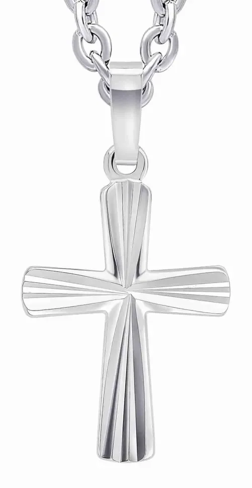 Pendentif croix pour femme en argent massif 925 avec finition ciselée taille diamant scintillante.