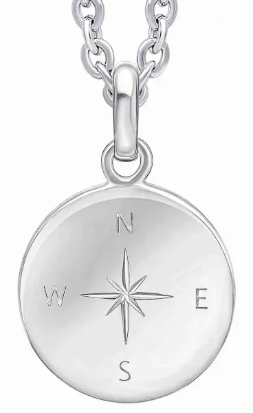 Collier pour femme en argent massif 925 avec pendentif disque gravé motif boussole rose des vents.