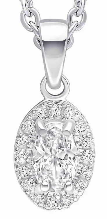 Collier pour femme en argent massif 925 avec pendentif de forme ovale serti d'un oxyde de zirconium brillant.