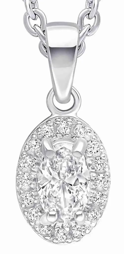 Collier pour femme en argent massif 925 avec pendentif de forme ovale serti d'un oxyde de zirconium brillant.