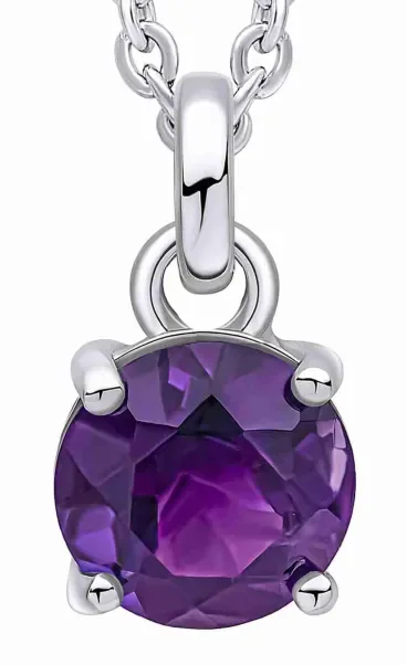 Collier pour femme en argent massif 925 avec pendentif pierre d'améthyste violette naturelle facettée.