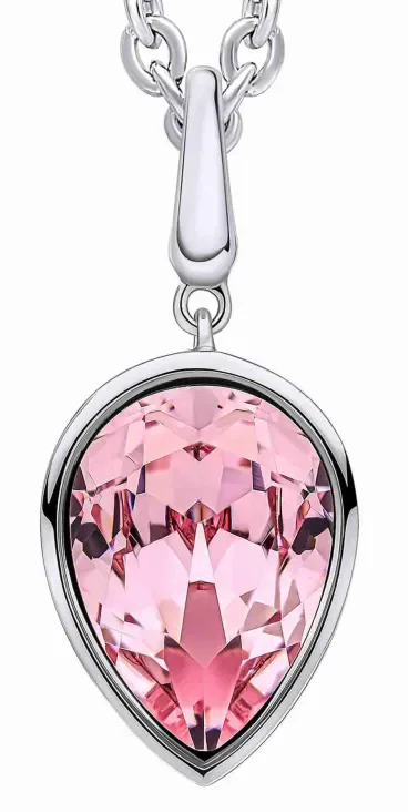 Collier pour femme en argent massif 925 avec pendentif en cristal rose facetté brillant.