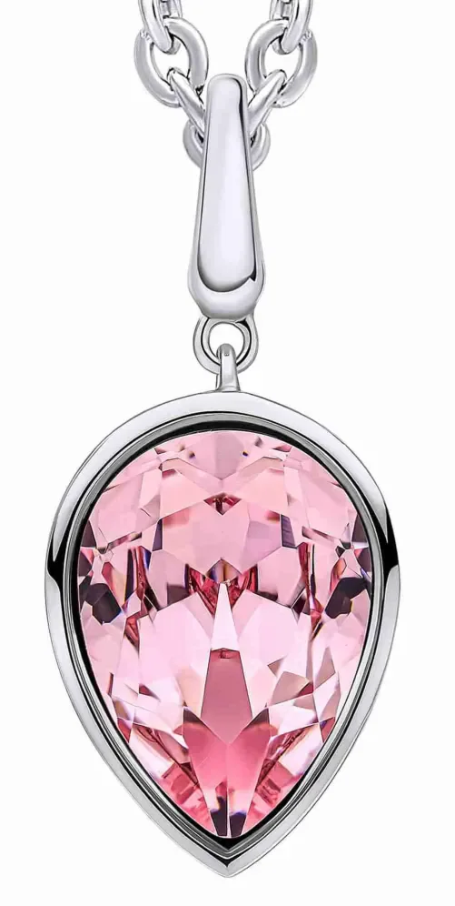 Collier pour femme en argent massif 925 avec pendentif en cristal rose facetté brillant.