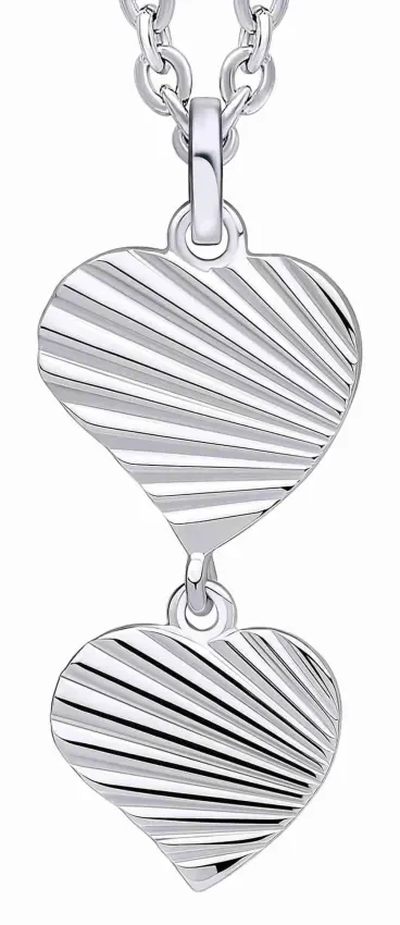 Collier pour femme en argent massif 925 avec pendentif deux cœurs entrelacés finition coupe diamant scintillante.