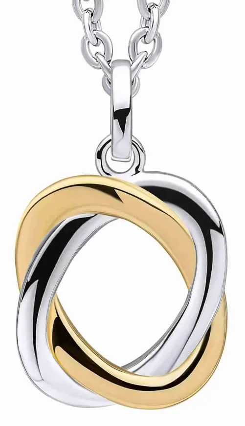 Collier pour femme en argent 925 plaqué or avec pendentif deux cercles entrelacés symbole d'union.