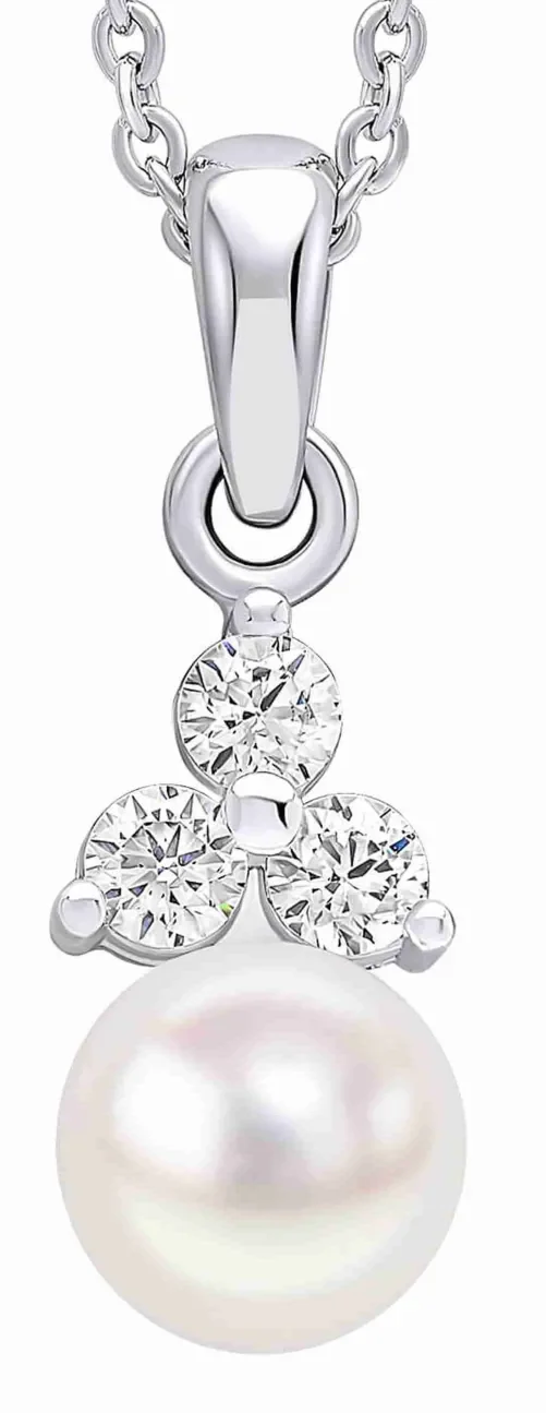 Collier pour femme en argent massif 925 avec pendentif perle de coquillage blanche et pierre de zirconium brillante.