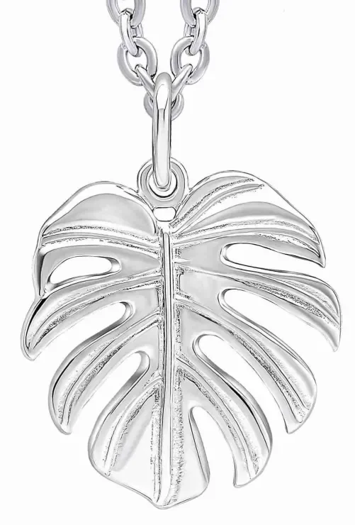 Collier pour femme avec pendentif feuille en argent massif 925 véritable style minimaliste et naturel.