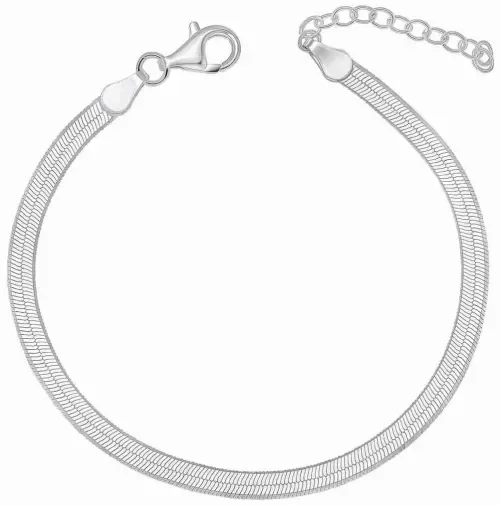 Bracelet pour femme en argent 925 avec chaîne plate lisse et brillante, finition polie miroir avec fermoir sécurisé.