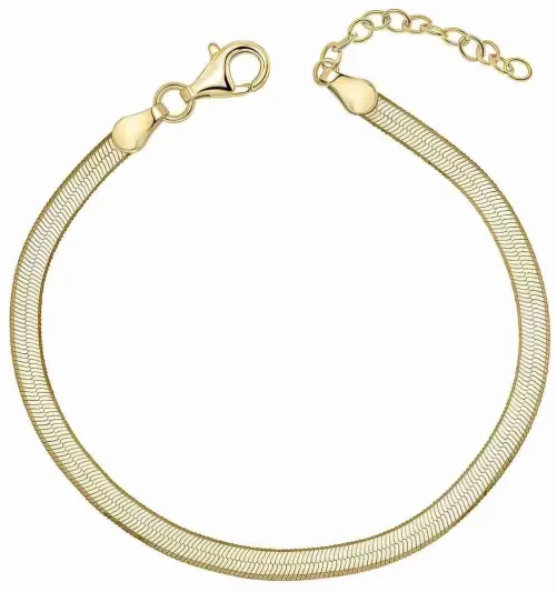 Bracelet pour femme en argent 925 avec chaîne plate lisse et plaquage or jaune 18 carats, finition polie miroir.