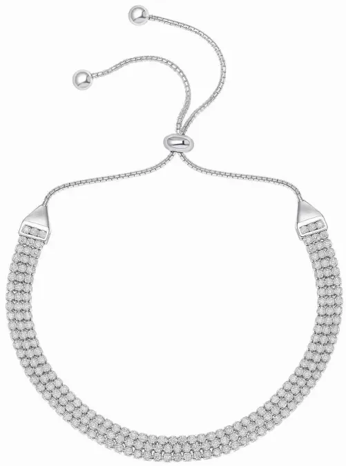 Bracelet rivière large en argent 925 composé de plusieurs rangées d'oxydes de zirconium brillants, style manchette tennis de lux