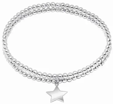 Bracelet double rang en argent massif 925 avec étoile et chaînes fines entrelacées, vue rapprochée sur fond blanc.