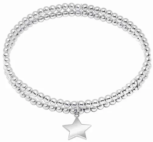 Bracelet double rang en argent massif 925 avec étoile et chaînes fines entrelacées, vue rapprochée sur fond blanc.