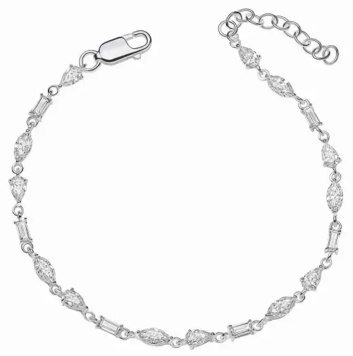 Bracelet rivière éclat céleste en argent 925 serti d'une ligne continue de cristaux de zirconium brillants sur fond blanc.