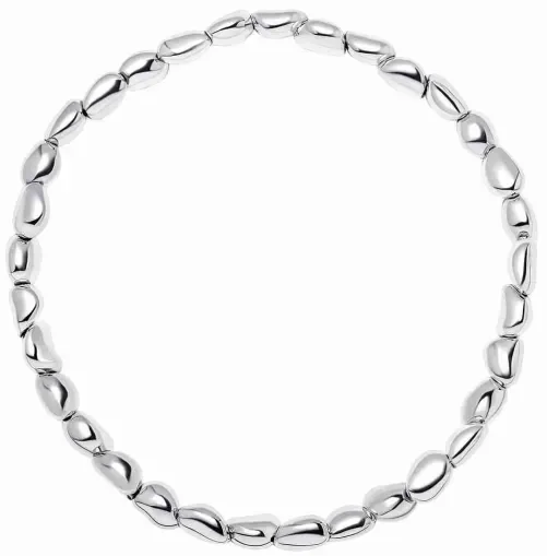 Bracelet élastique stretch composé de billes en argent 925 poli brillant, design sans fermoir moderne sur fond blanc.