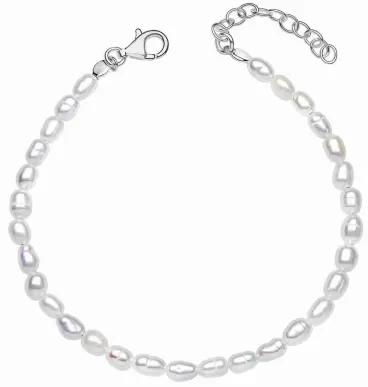 Bracelet fin en argent 925 orné d'une perle nacrée blanche aux reflets irisés, bijou chic et minimaliste sur fond blanc.