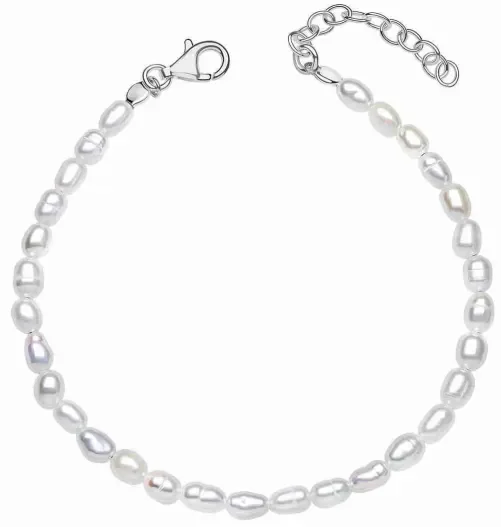 Bracelet fin en argent 925 orné d'une perle nacrée blanche aux reflets irisés, bijou chic et minimaliste sur fond blanc.