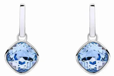 Boucles d'oreilles en argent 925 serties d'un cristal bleu saphir intense modèle Éclat d'Azur, reflets bleutés lumineux.