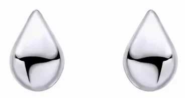 Boucles d'oreilles forme goutte d'eau en argent massif 925 poli brillant, vue de face, bijou minimaliste pour femme.