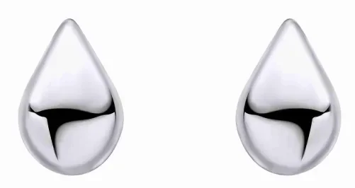 Boucles d'oreilles forme goutte d'eau en argent massif 925 poli brillant, vue de face, bijou minimaliste pour femme.