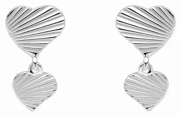 Boucles d'oreilles pendantes pour femme en argent 925 avec motifs double cœurs.