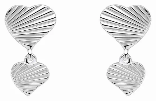 Boucles d'oreilles pendantes pour femme en argent 925 avec motifs double cœurs.