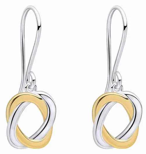 Boucles d'oreilles pour femme en argent 925 plaqué or avec deux cercles entrelacés.
