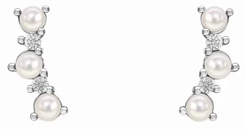 Boucles d'oreilles pour femme en argent 925 avec perle de culture blanche et oxyde de zirconium.