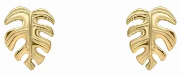 Boucles d'oreilles pour femme en argent 925 plaqué or en forme de feuille ciselée.