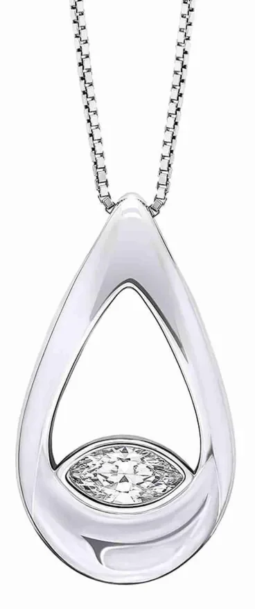 Collier chic pour femme en argent massif 925 rhodié avec pendentif brillant en zirconium.