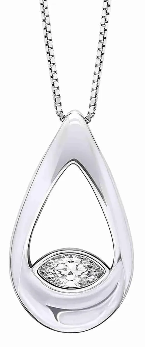 Collier chic pour femme en argent massif 925 rhodié avec pendentif brillant en zirconium.